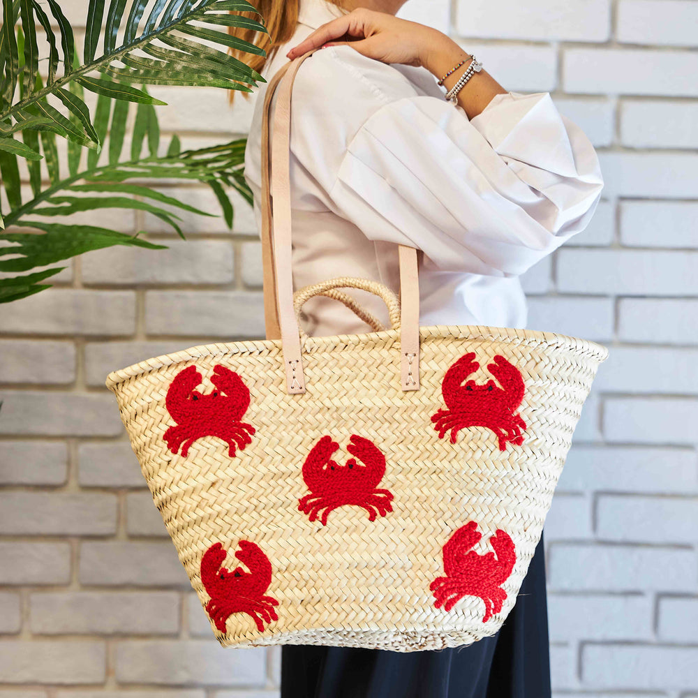 Wicker Basket - Embroidered Crabs