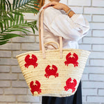 Wicker Basket - Embroidered Crabs