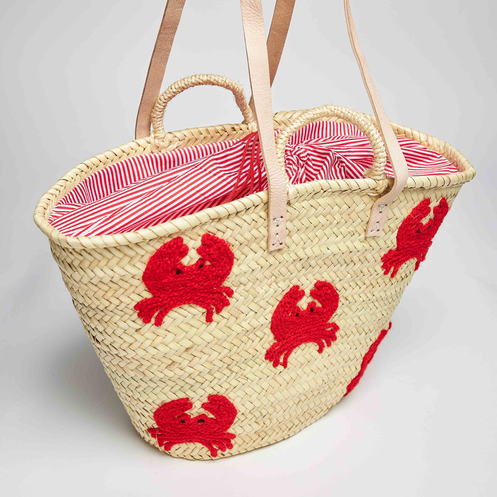 Wicker Basket - Embroidered Crabs