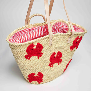 Wicker Basket - Embroidered Crabs