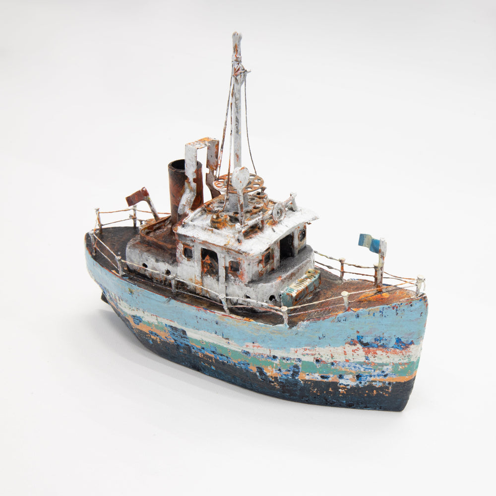 3D Wooden Ship - Greyish Blue and Navy