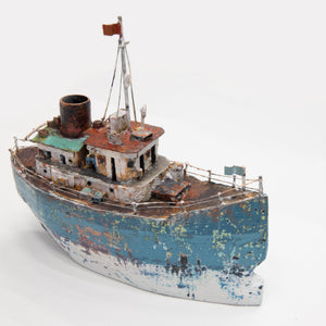 3D Wooden Ship - Sky Blue and White