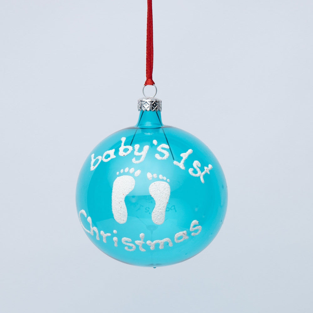 
                
                    Load image into Gallery viewer, Baby&amp;#39;s 1st Christmas Bauble, Christmas Ball, Blown Glass in Light Blue
                
            