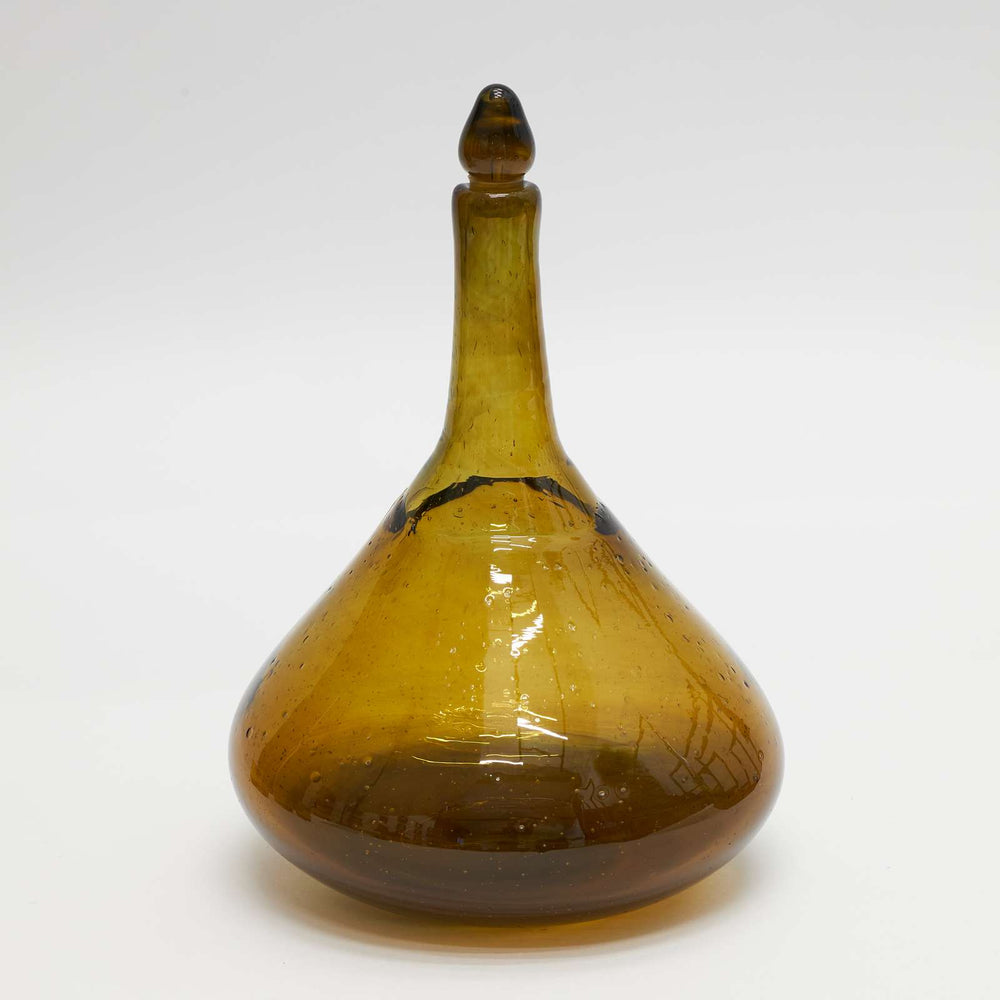 Bottle and Shot Glasses, Set in Honey Colour, Blown Glass