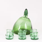 Bottle with Shot Glasses, Set of Green Blown Glass