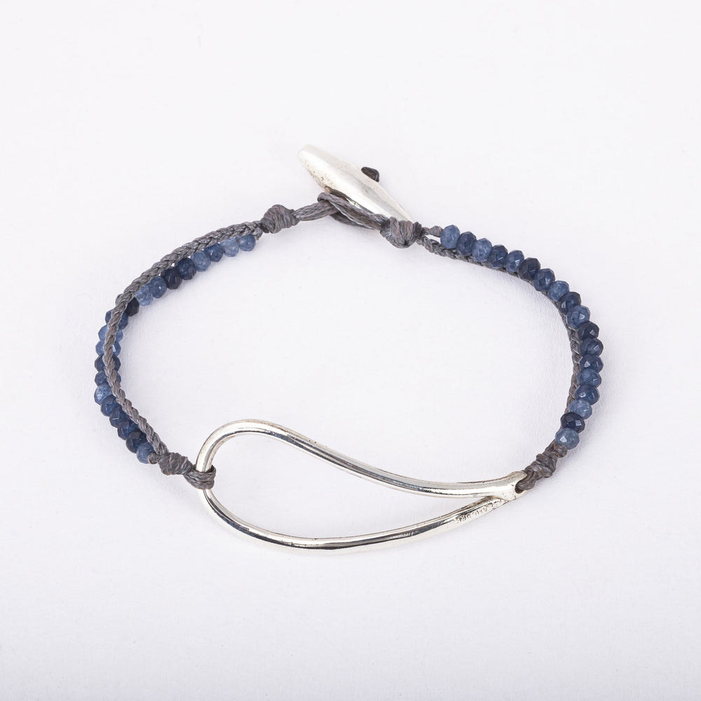 
                
                    Load image into Gallery viewer, Bracelet with Blue Agate Gemstones and Sterling Silver Drop
                
            