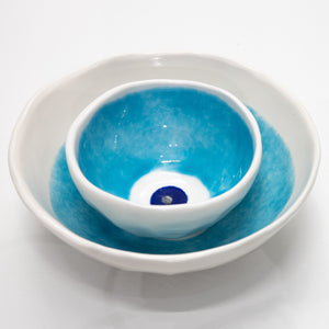 Ceramic Big Bowls Set, Evil Eye in Turquoise