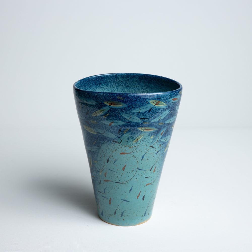 Ceramic Flower Vase, Handpainted, Big - Deep Sea
