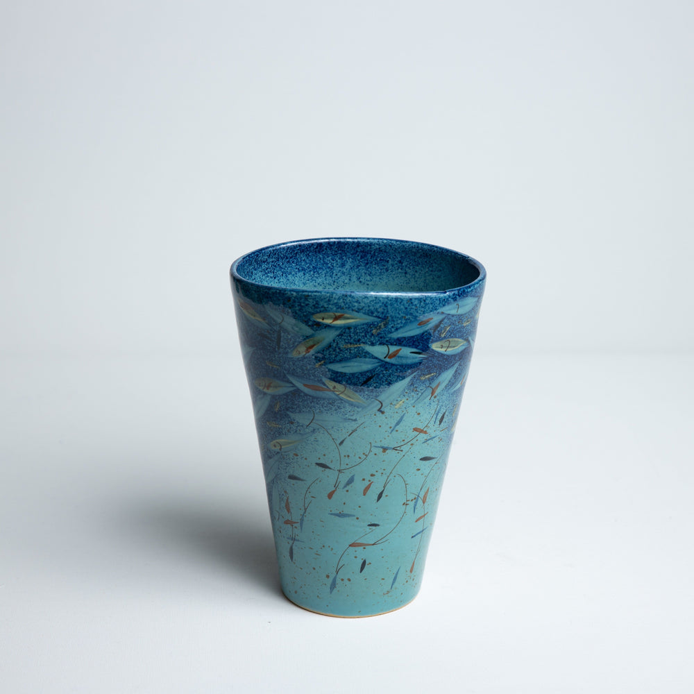 Ceramic Flower Vase, Handpainted - Deep Sea