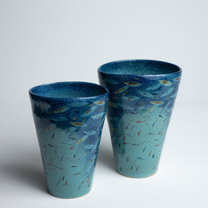 Ceramic Flower Vase, Handpainted - Deep Sea