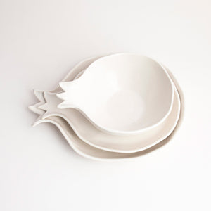 Ceramic Pomegranate Platters, Set of 3 in White