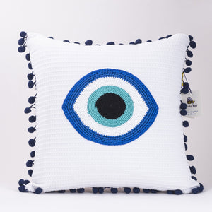 
                
                    Load image into Gallery viewer, Decorative Evil Eye Cushion in Blue
                
            