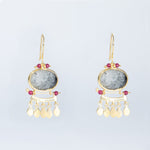 Drop Earrings with Oval Rutilated Quartz and Rubies