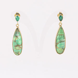 Green Copper Turquoise Teardrop Post Earrings