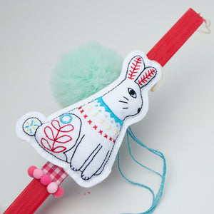 Hand Embroidered Rabbit, Easter Candle
