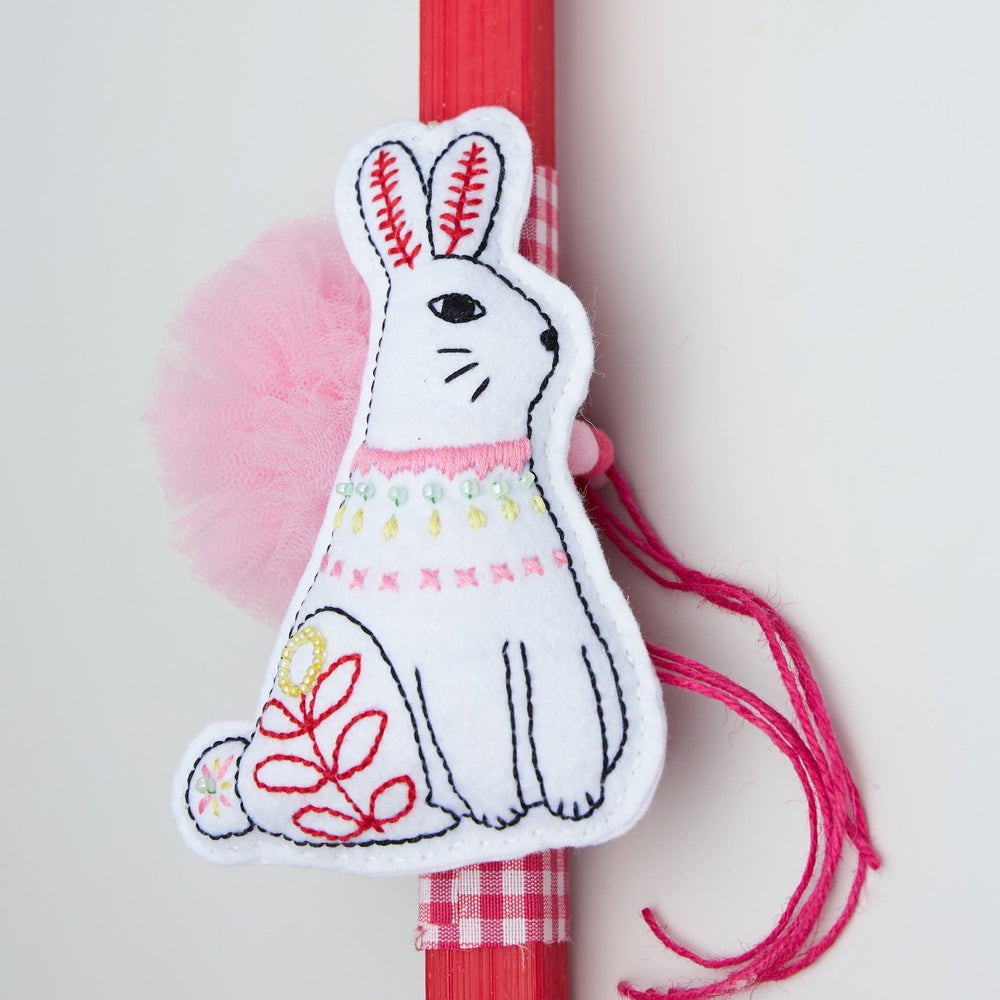 Hand Embroidered Rabbit, Easter Candle