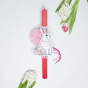 Hand Embroidered Rabbit, Easter Candle in Pink