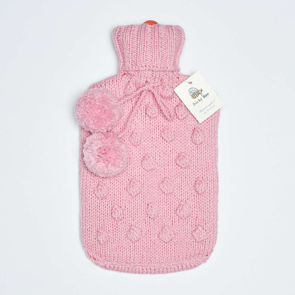 Handknitted Hot Water Bottle Cover (+Bottle) in Pink