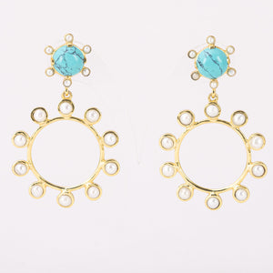 Hoop Earrings with Pearls and Turquoise