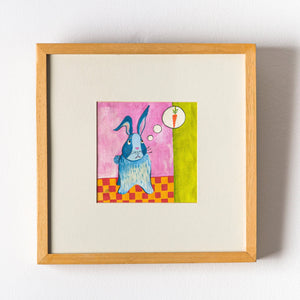 Hungry Bunny, Painting of Fabric, Framed
