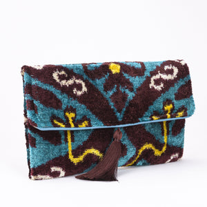 IKAT Clutch-Bag in Brown, Emerald and Yellow
