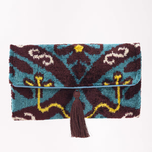 IKAT Clutch-Bag in Brown, Emerald and Yellow