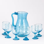 Jug with Wine Glasses, Set of Blue Blown Glass
