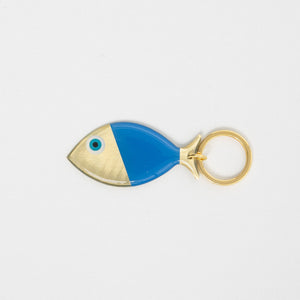Keyring, Fish with Evil Eye, Bronze in Blue
