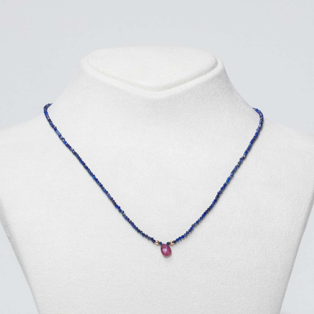 
                
                    Load image into Gallery viewer, Lapis Necklace with Ruby Drop
                
            