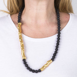 Lava Necklace with Gold Plated Braches