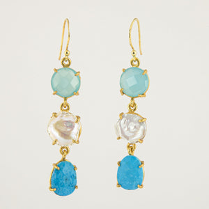 
                
                    Load image into Gallery viewer, Long Pendant Earrings with Turquoise and Pearl
                
            