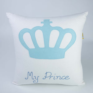 My Prince, My Princess, Decorative Cushion in Light Blue