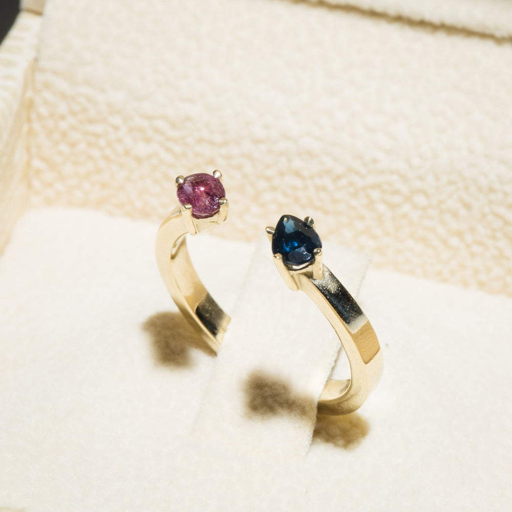 Open Gold Ring with Ruby and Sapphire