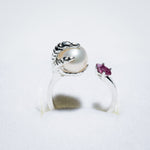 Open Silver Ring with Pearl and Ruby