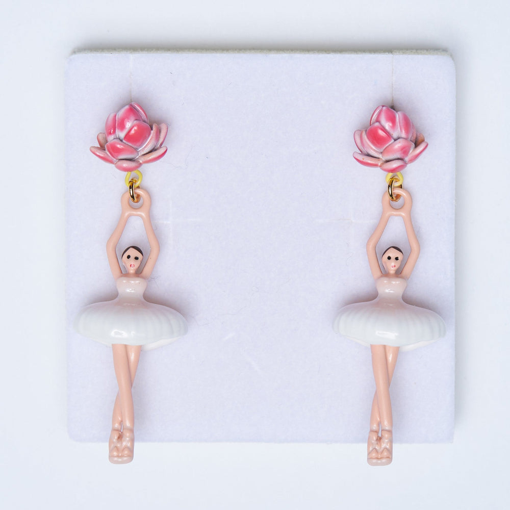 Pink Lotus Flower, Ballerina Earrings