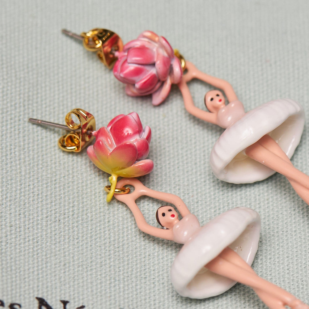 Pink Lotus Flower, Ballerina Earrings