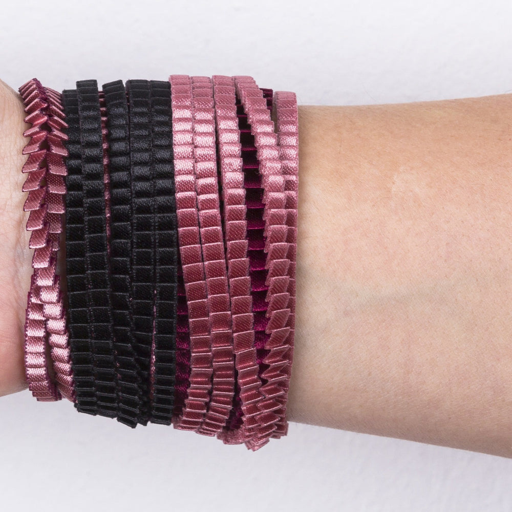 Pleated Lines Bracelet in Black & Dusty Pink