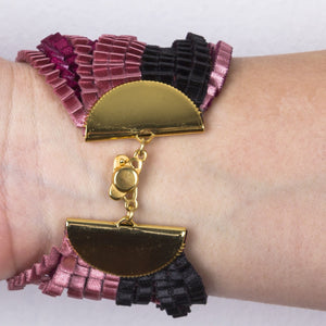 Pleated Lines Bracelet in Black & Dusty Pink