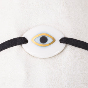 
                
                    Load image into Gallery viewer, Porcelain Evil Eye Bracelet with Elastic Ribbon
                
            