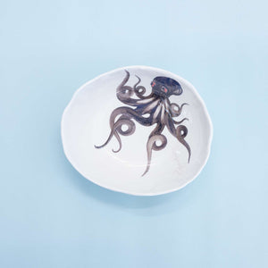 Porcelain Hand Painted Bowl, Octopus, Large
