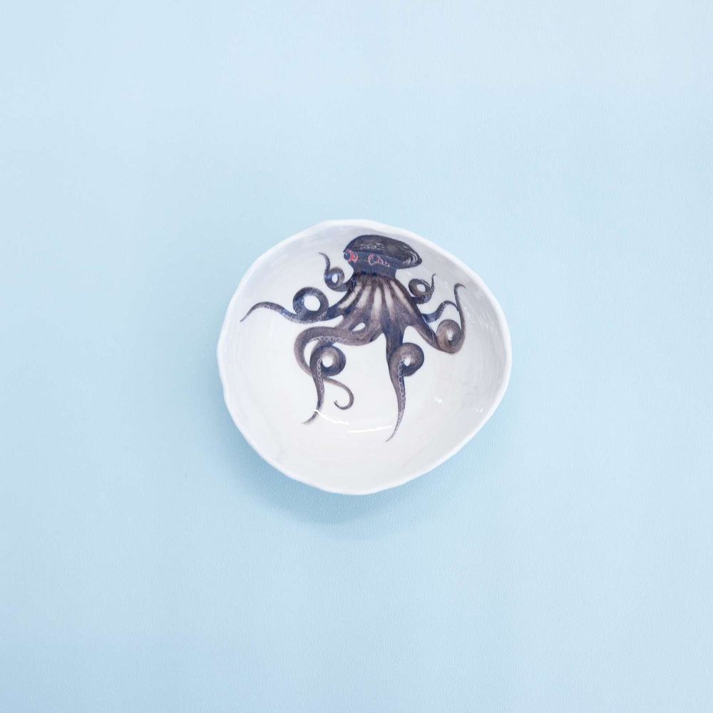 Porcelain Hand Painted Bowl, Octopus, Medium
