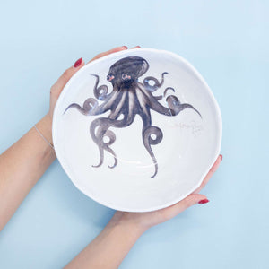 Porcelain Hand Painted Bowl, Octopus, XLarge