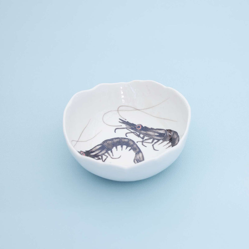 Porcelain Hand Painted Bowl, Shrimps, Medium