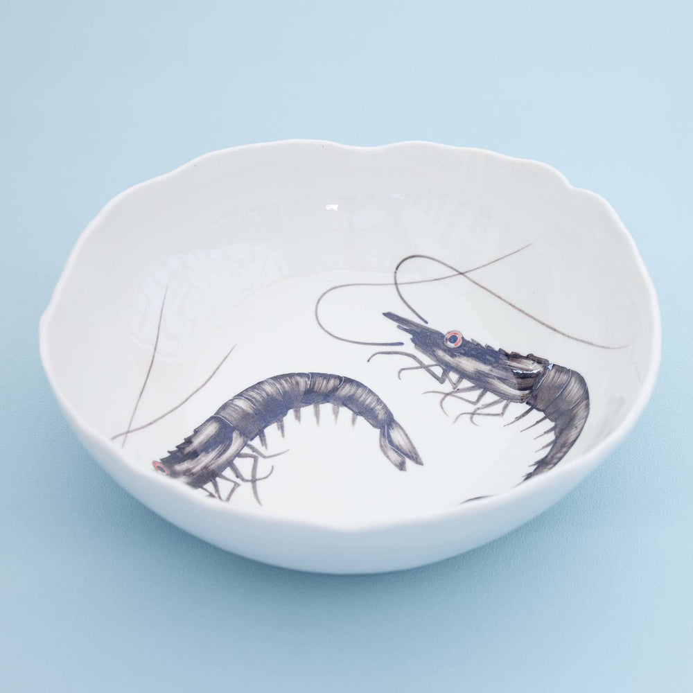 Porcelain Hand Painted Bowl, Shrimps, XLarge