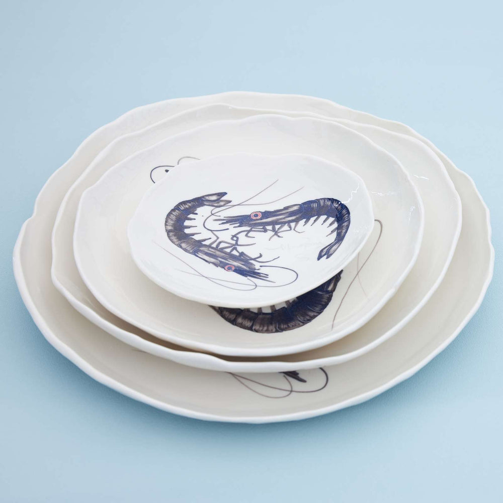 Porcelain Hand Painted Dish, Shrimps, XLarge