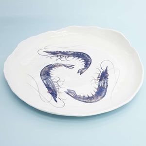 Porcelain Hand Painted Dish, Shrimps, XLarge