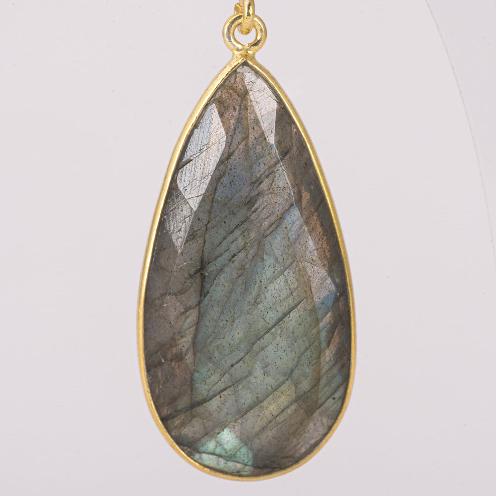 
                
                    Load image into Gallery viewer, Post Labradorite Earrings with Quartz
                
            