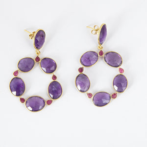 
                
                    Load image into Gallery viewer, Post Pendant Earrings, Amethyst Circle and Rubies
                
            