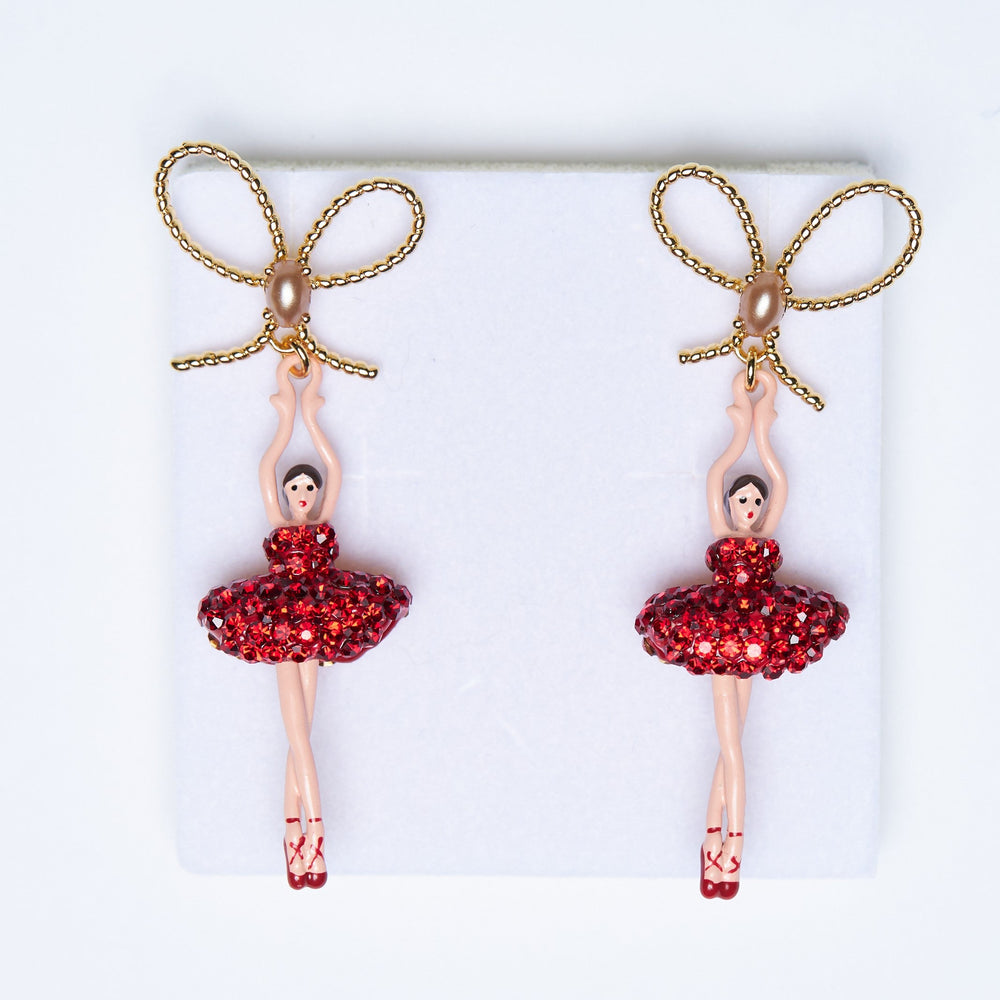 
                
                    Load image into Gallery viewer, Red Rhinestone Crystals, Ballerina Earrings
                
            