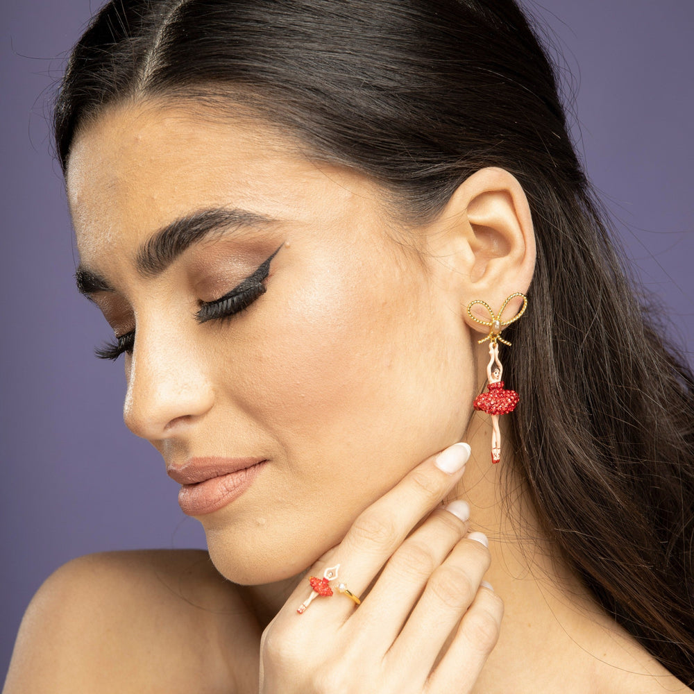 Red Rhinestone Crystals, Ballerina Earrings